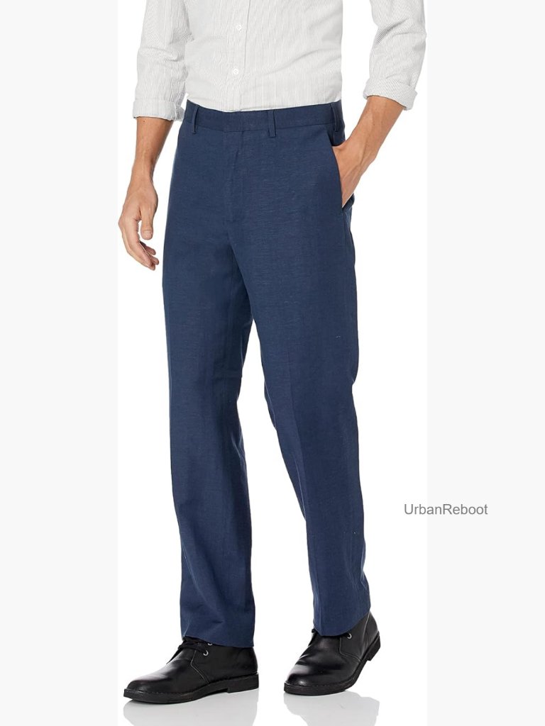 Men's Flat Front Linen Blend Dress Pants 30-54 Waist Regular Fit